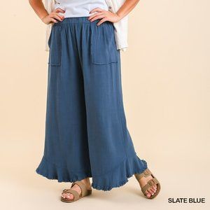 Umgee Flowy Asymmetrical Hem Wide Leg Pants